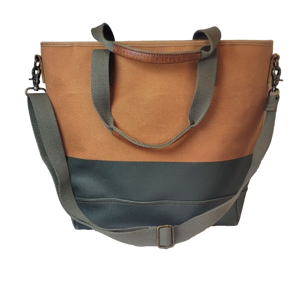 L.L. Bean Nor'easter Utility Tote Bag Weather Proof Two Tone Orange Green 17x15